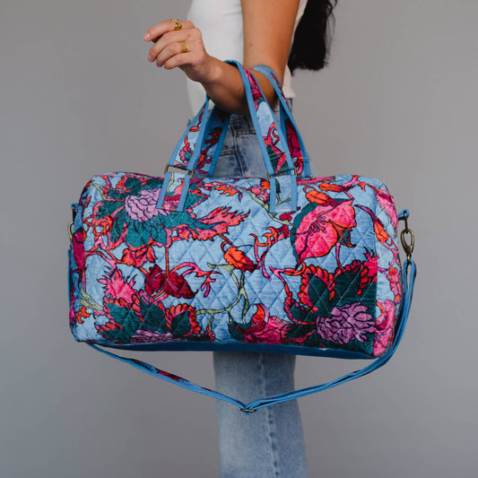 Bright Blue & Multicolored Floral Duffle