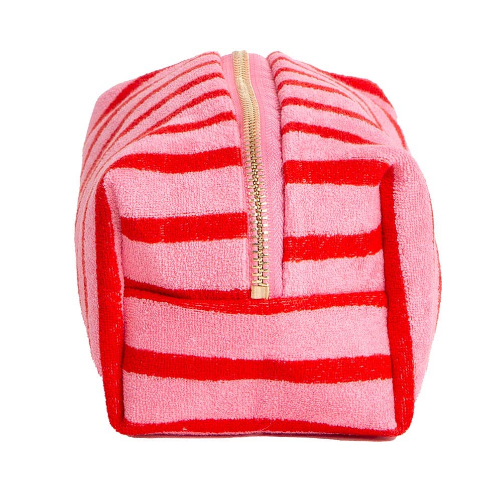 Striped Terry Textured Cosmetic Pouch Bag