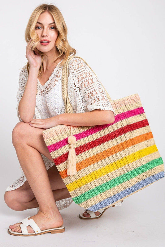 Amara Striped Crochet Women's Tote Bag