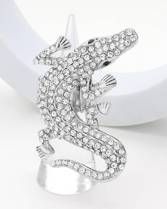 Rhinestone Paved Alligator Pointed Stretch Ring