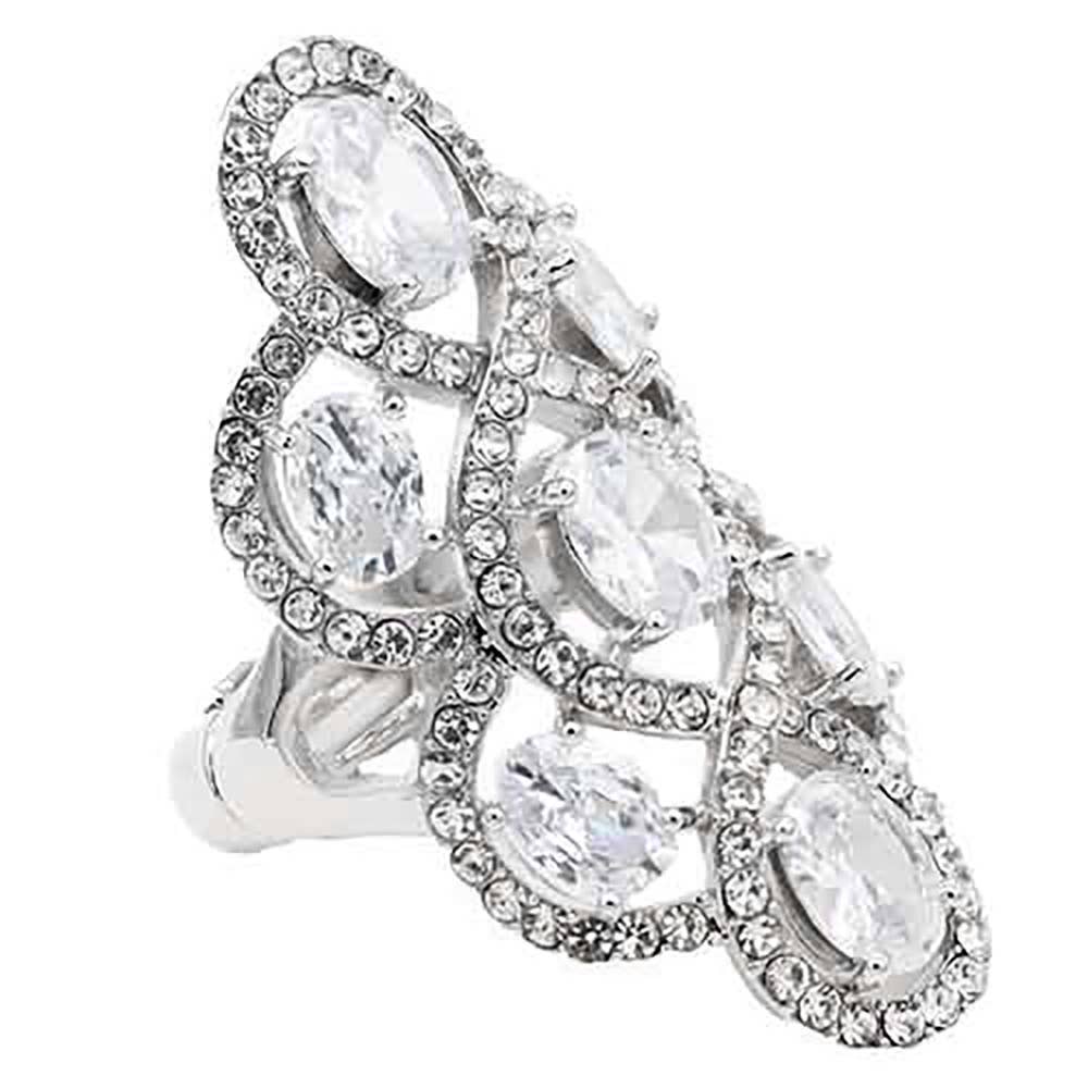 Embellished Oval CZ Stone Flower Stretch Ring