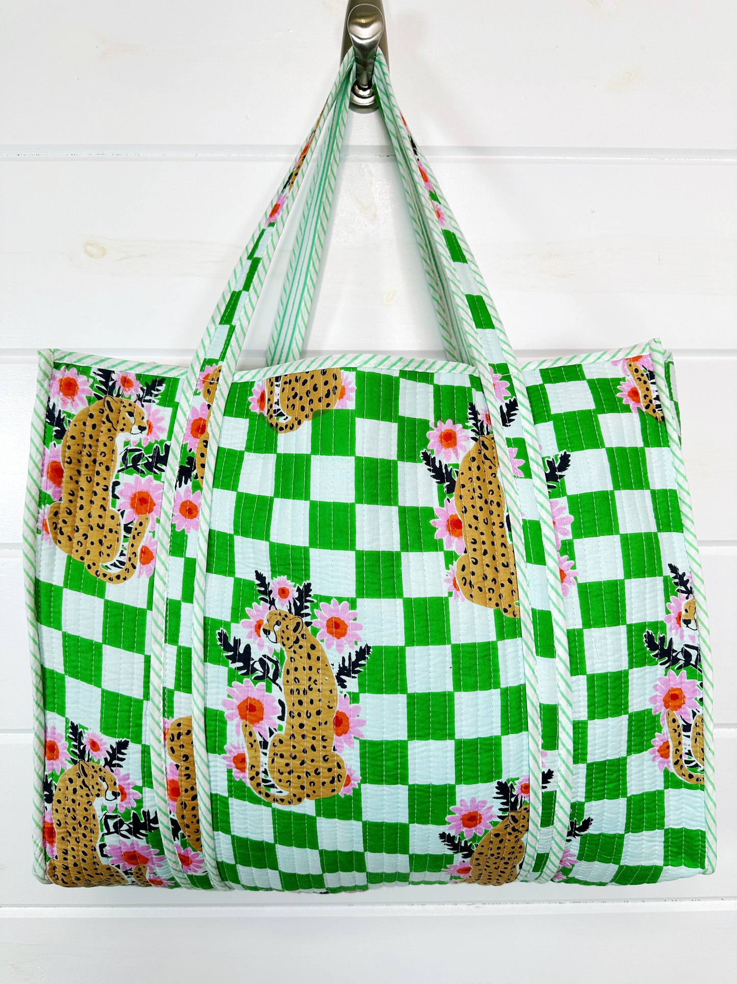 Quilted Green Jaguar Tote Bag