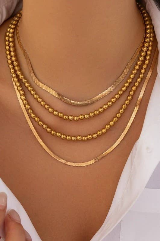 Multilayer Ball Herringbone Chain Necklace