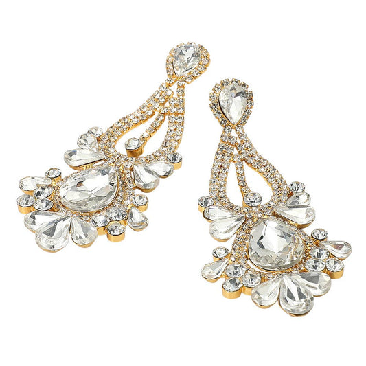Teardrop Stone Cluster Statement Evening Earrings