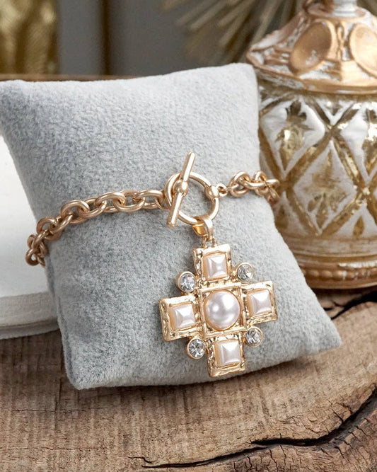 Divine Gleam Hammered Cross Toggle Bracelet