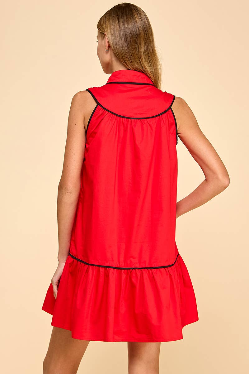 Red & Black Game Day Collared Shirt Dress