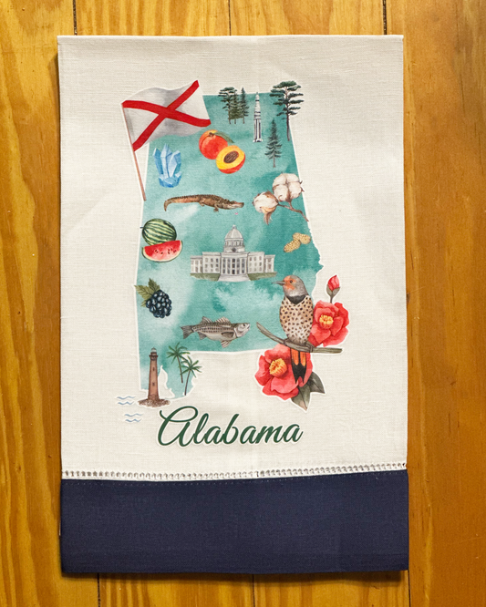 Alabama State Map Tea Towel