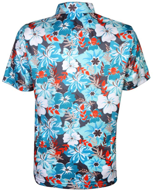 Aloha Men's Hawaiian Golf Shirt (Teal/Orange)