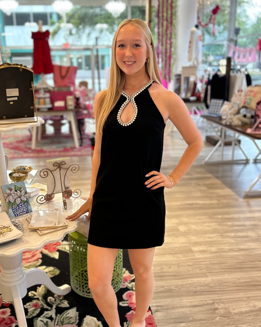 Rhinestone Keyhole A-Line Dress