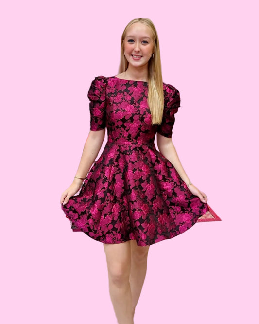 Fuchsia Jacquard Bloom Dress
