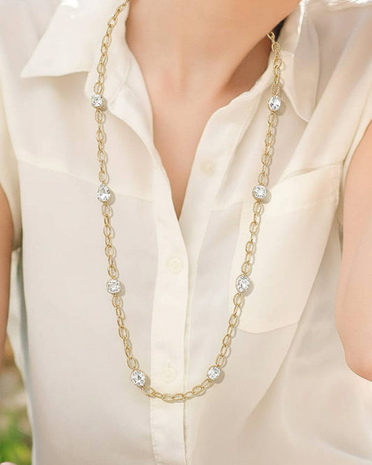 Aqua Faceted Teardrop Stone Accent Long Necklace (Copy)