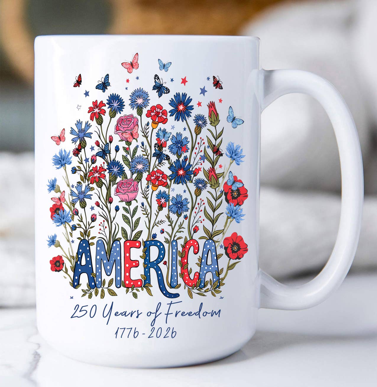 Fort Benning 250 Anniversary America Floral Coffee Mug