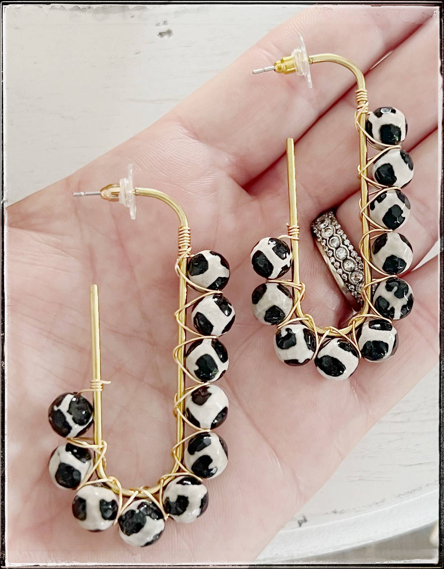 Wire Wrapped Black Agate Earrings