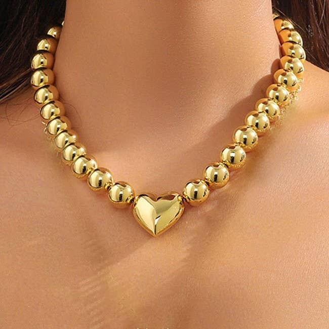 Puffy Heart Ball Chain Statement Necklace