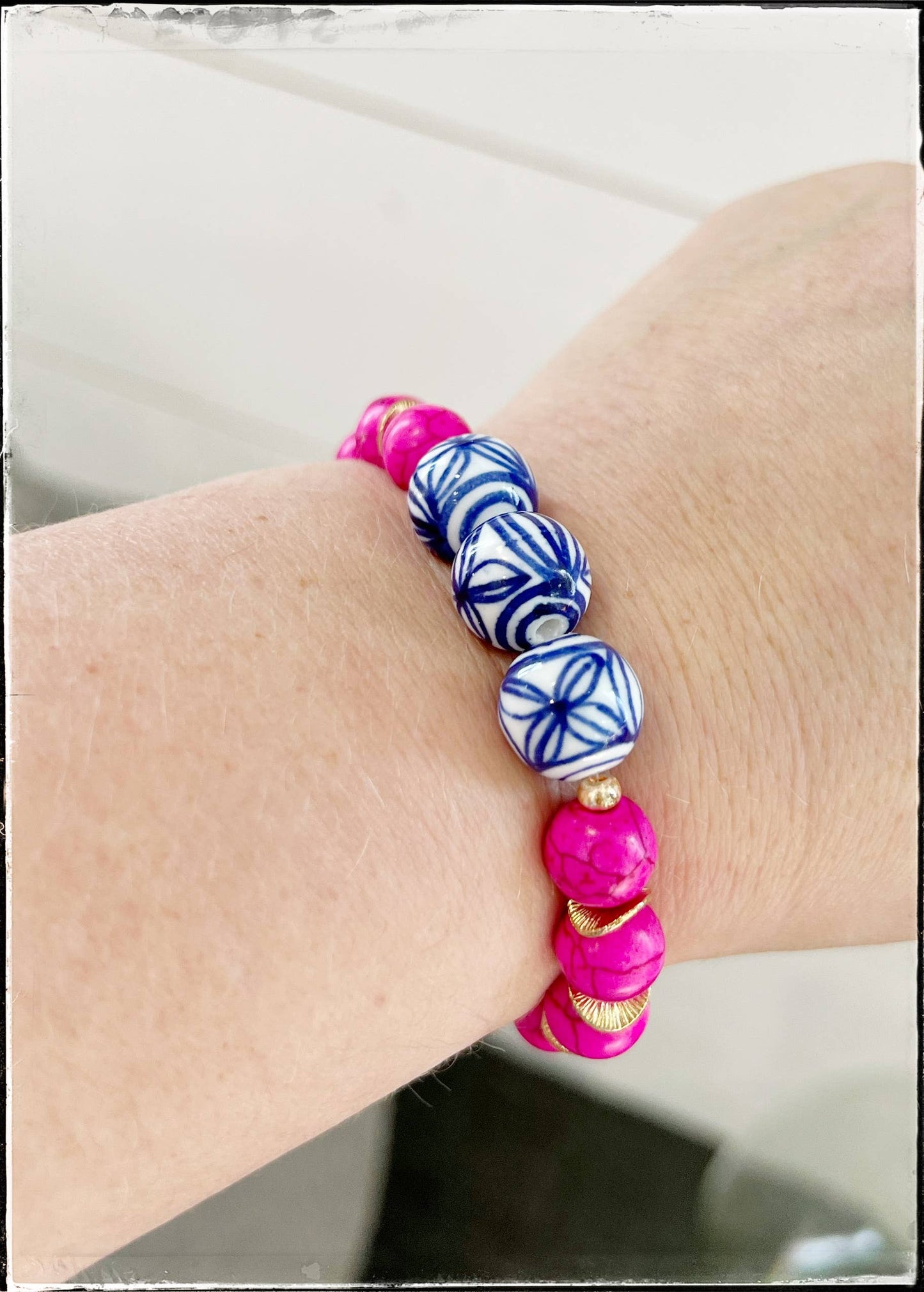 Pink Turquoise Gemstone & Chinoiserie Bead Bracelet
