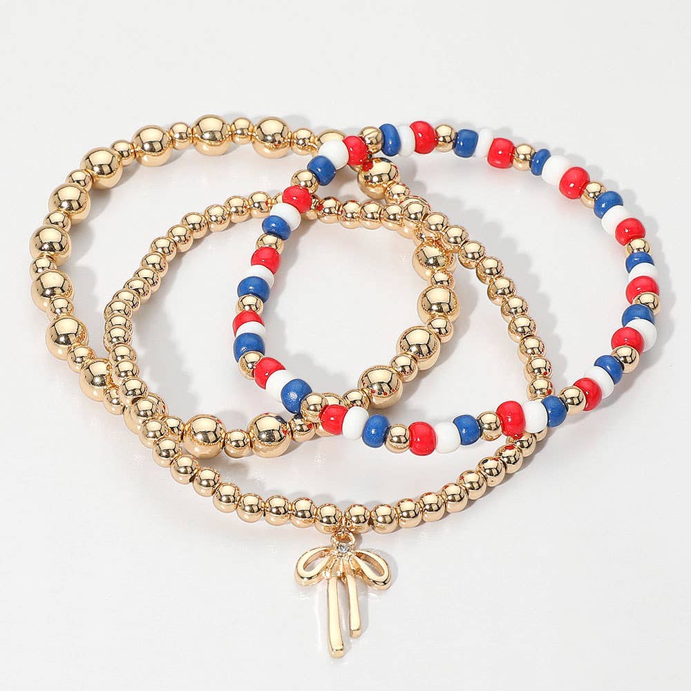 Bow Charm Beaded Layered Bracelets