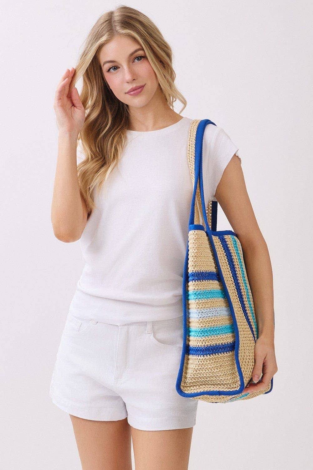 Jennifer Multi Color Straw Beach Tote Bag