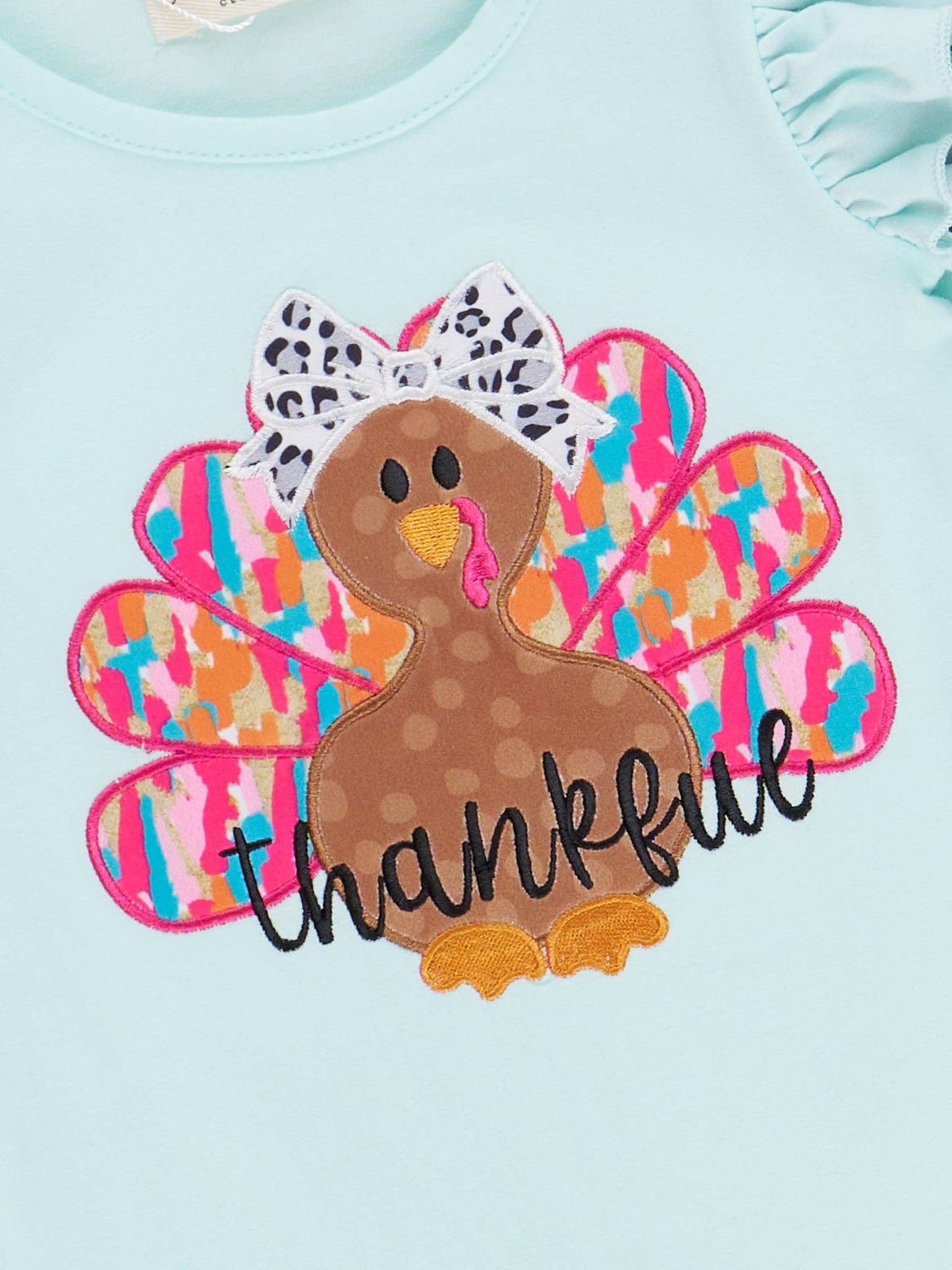 "Thankful" Embroidered Girl's Leopard Romper