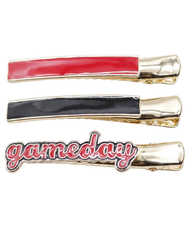 Red & Black Game Day 3 Piece Hairclip Set
