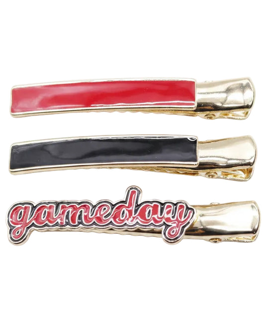 Red & Black Game Day 3 Piece Hairclip Set