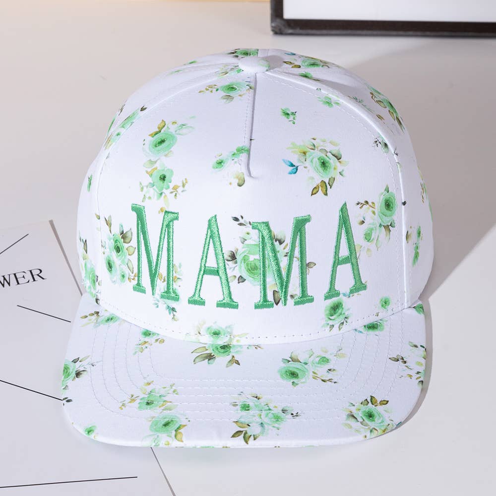 Green MAMA Floral Embroidered Baseball Cap