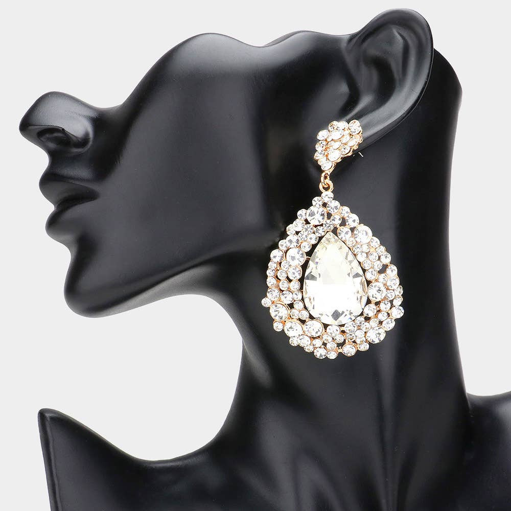 Teardrop Rhinestone Embellished Dangle Evening Earrings