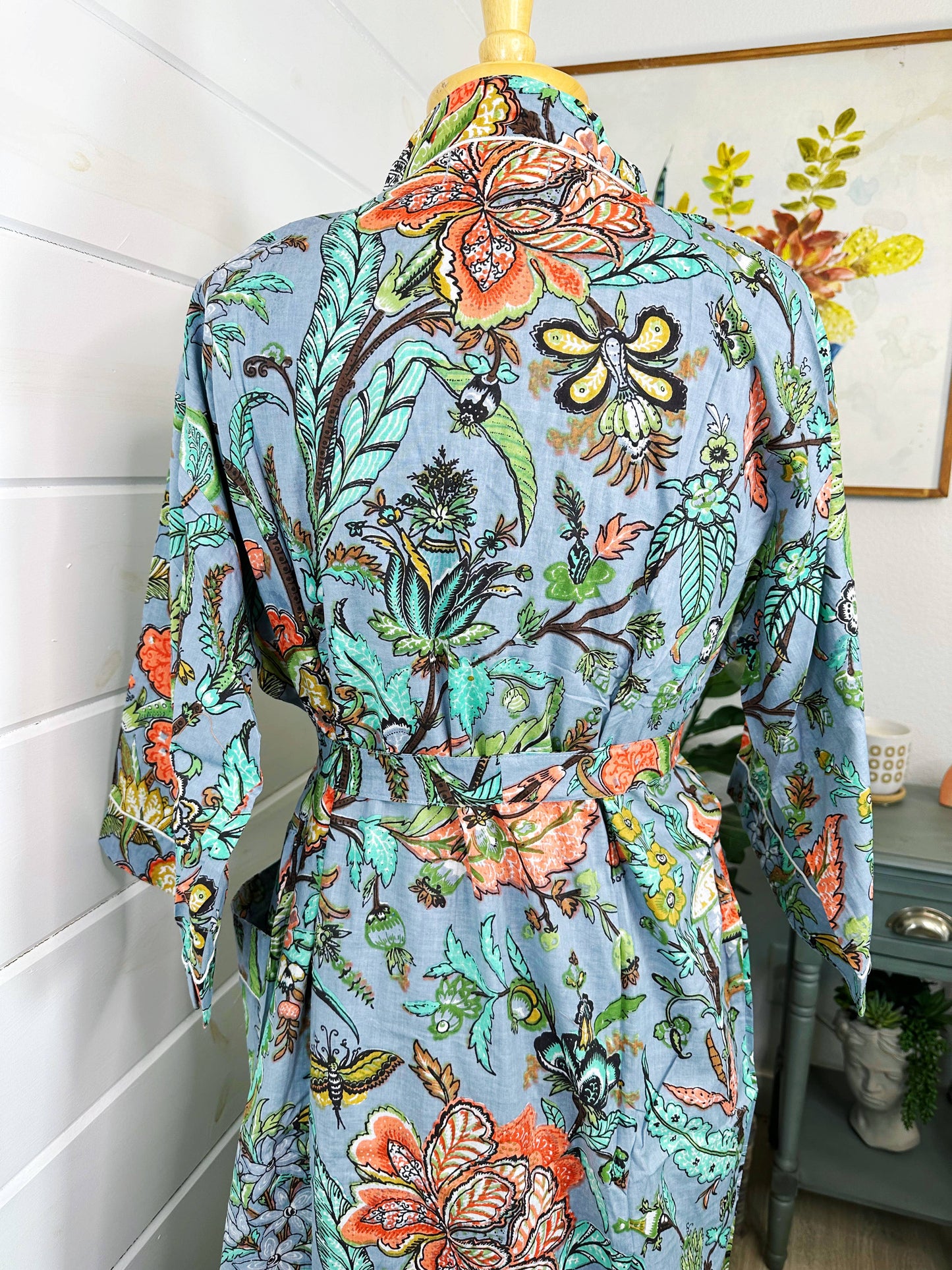 Gray Tropical Kimono Robe