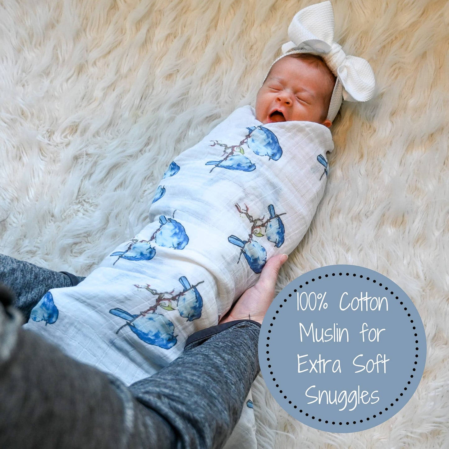 Bluebird Of Happiness Baby Muslin Swaddle Blanket