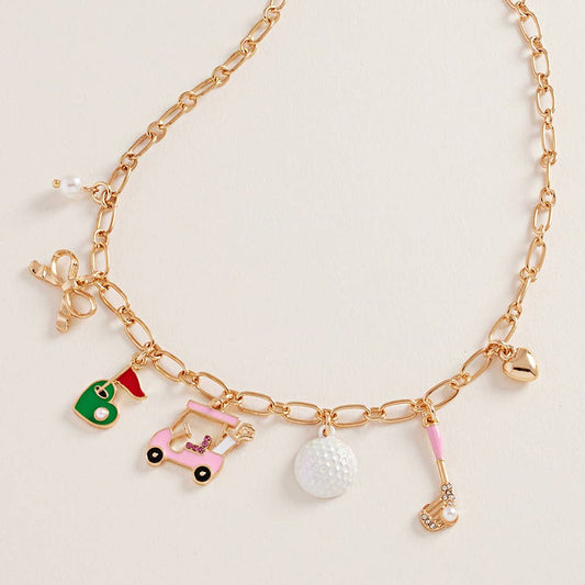 Gold Golf Pearl Charm Necklace