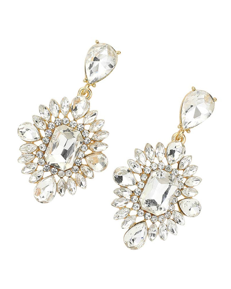 Clear Rectangle Marquise Evening Earrings