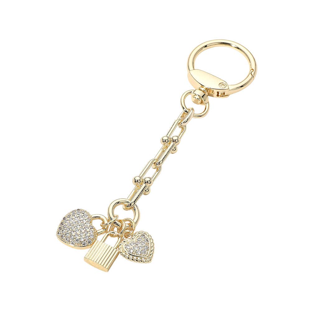 14K Gold Plated Heart Lock Keychain Bag Charm