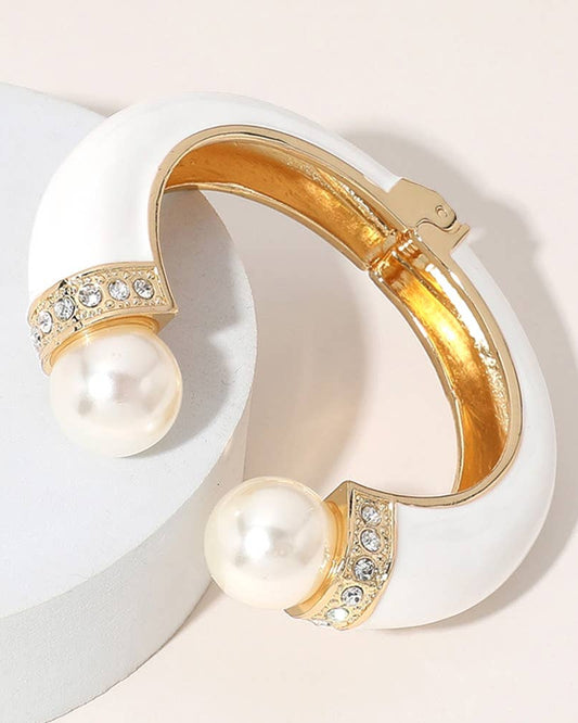 White & Pearl Enamel Cuff Bracelet