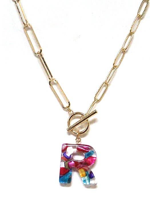 Rainbow Acrylic Initial Toggle Chain Necklace