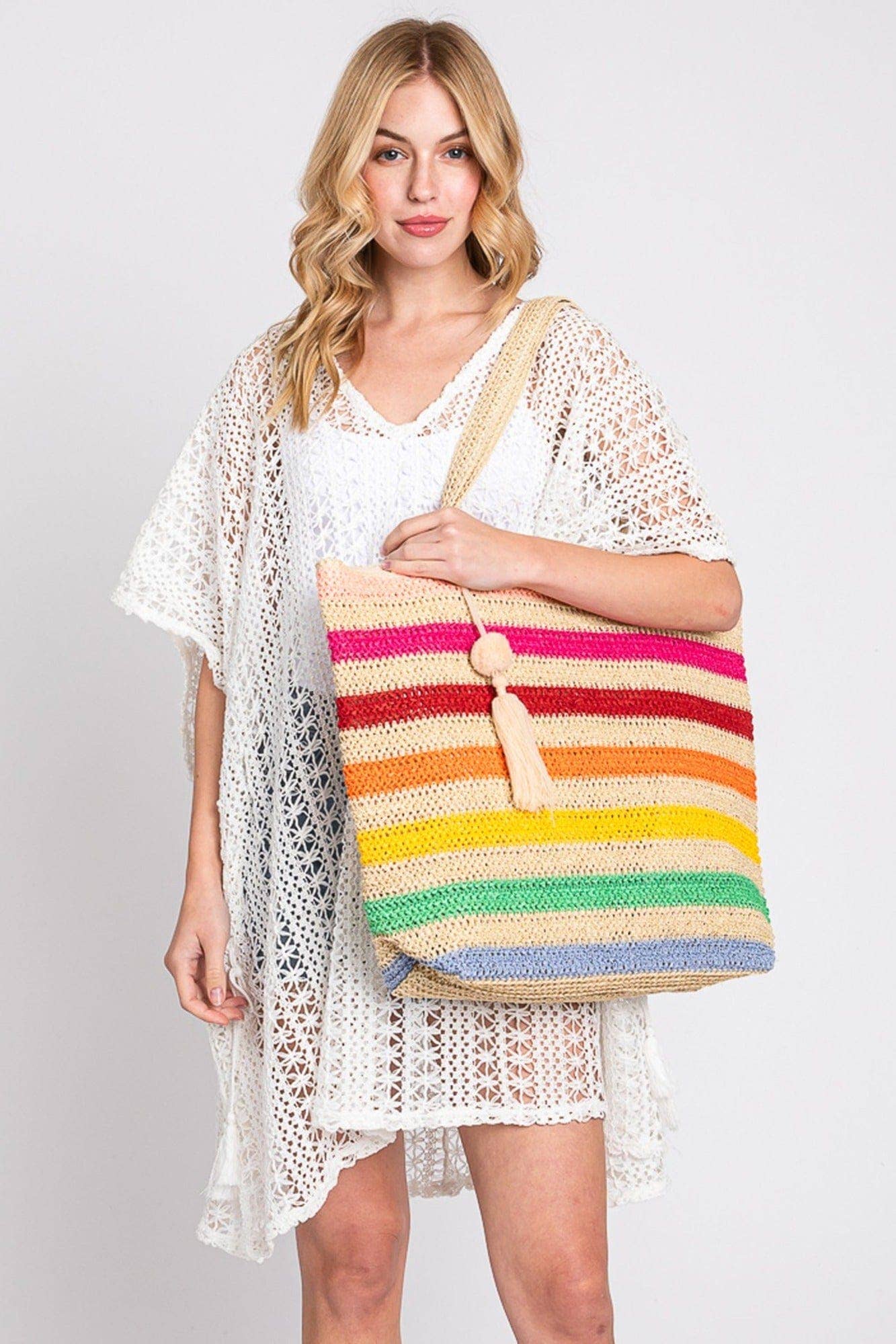 Amara Striped Crochet Women's Tote Bag