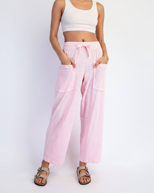Pink Cotton Barrel Pants