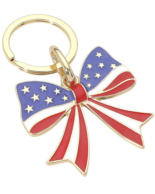 American USA Flag Bow Charm Keychain