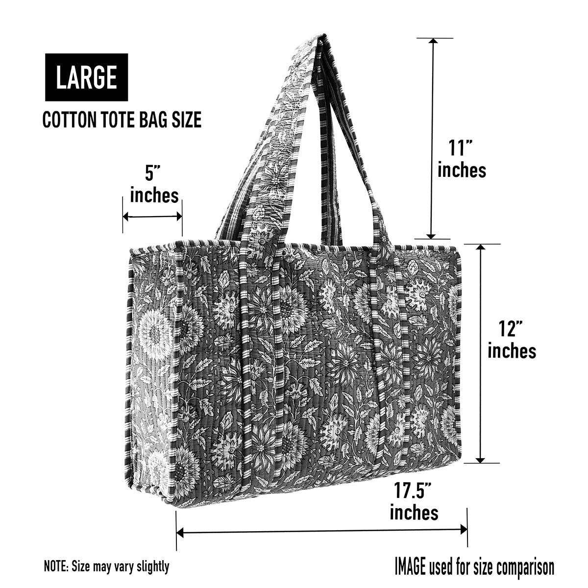 Pink Floral Cotton Tote Bag- Large