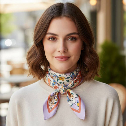 Flower Printed Silky Bandana Scarf