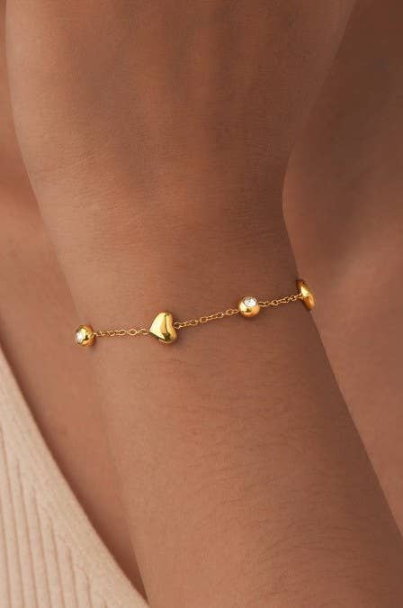 Rhinestone & Hearts Delicate Bracelet