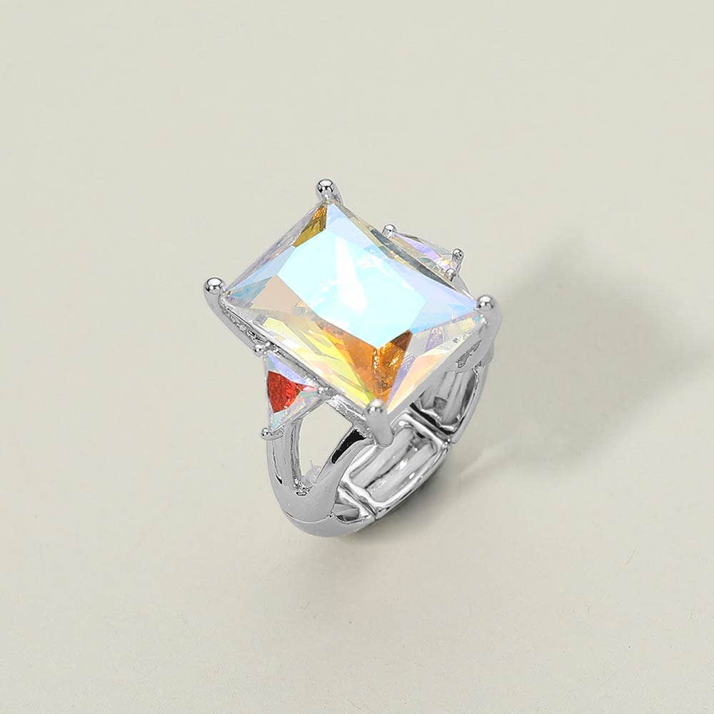 Statement Rectangle Crystal Stretch Ring