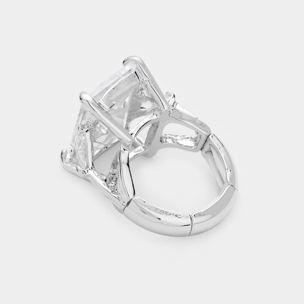 Statement Rectangle Crystal Stretch Ring