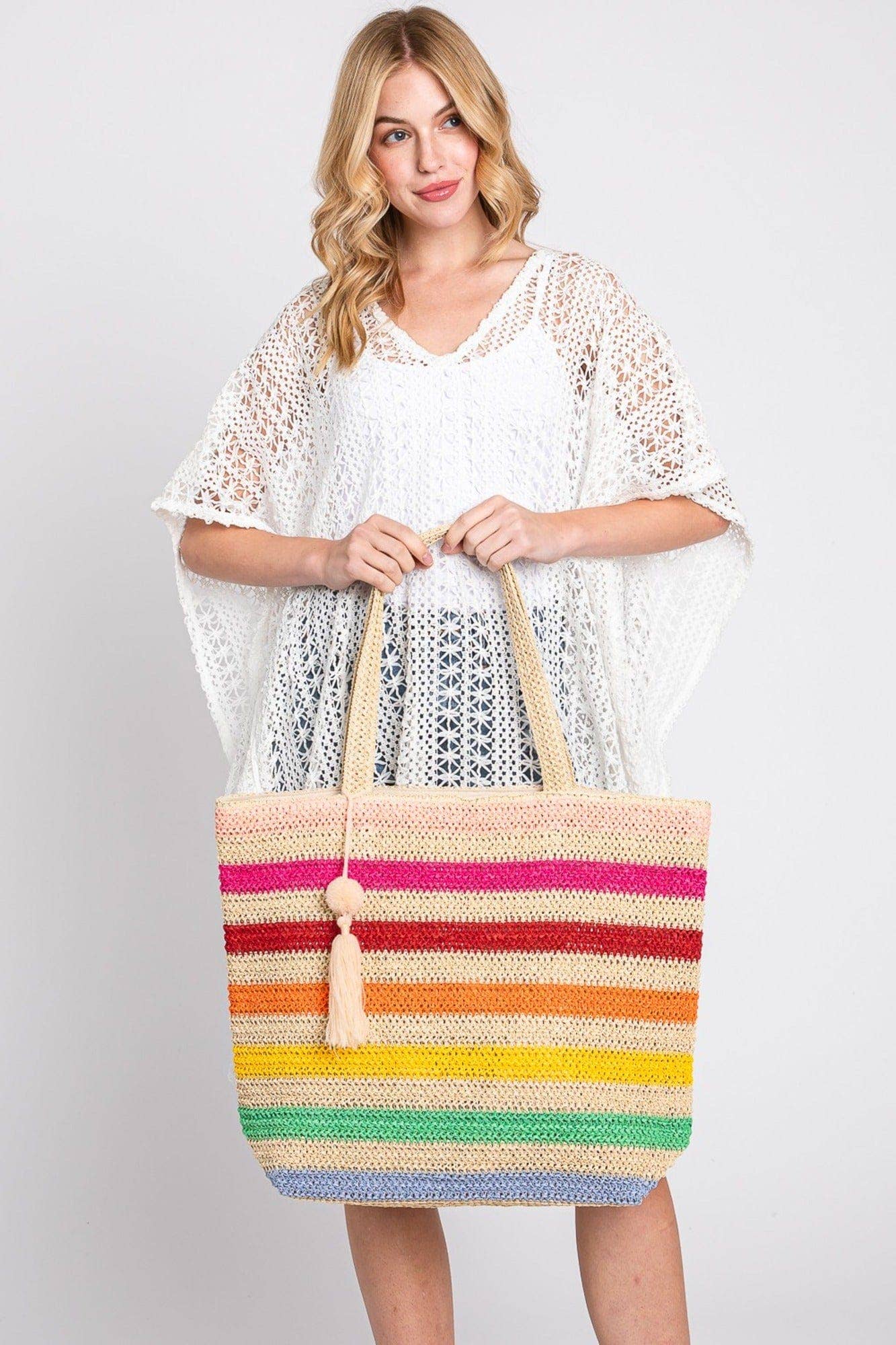 Amara Striped Crochet Women's Tote Bag