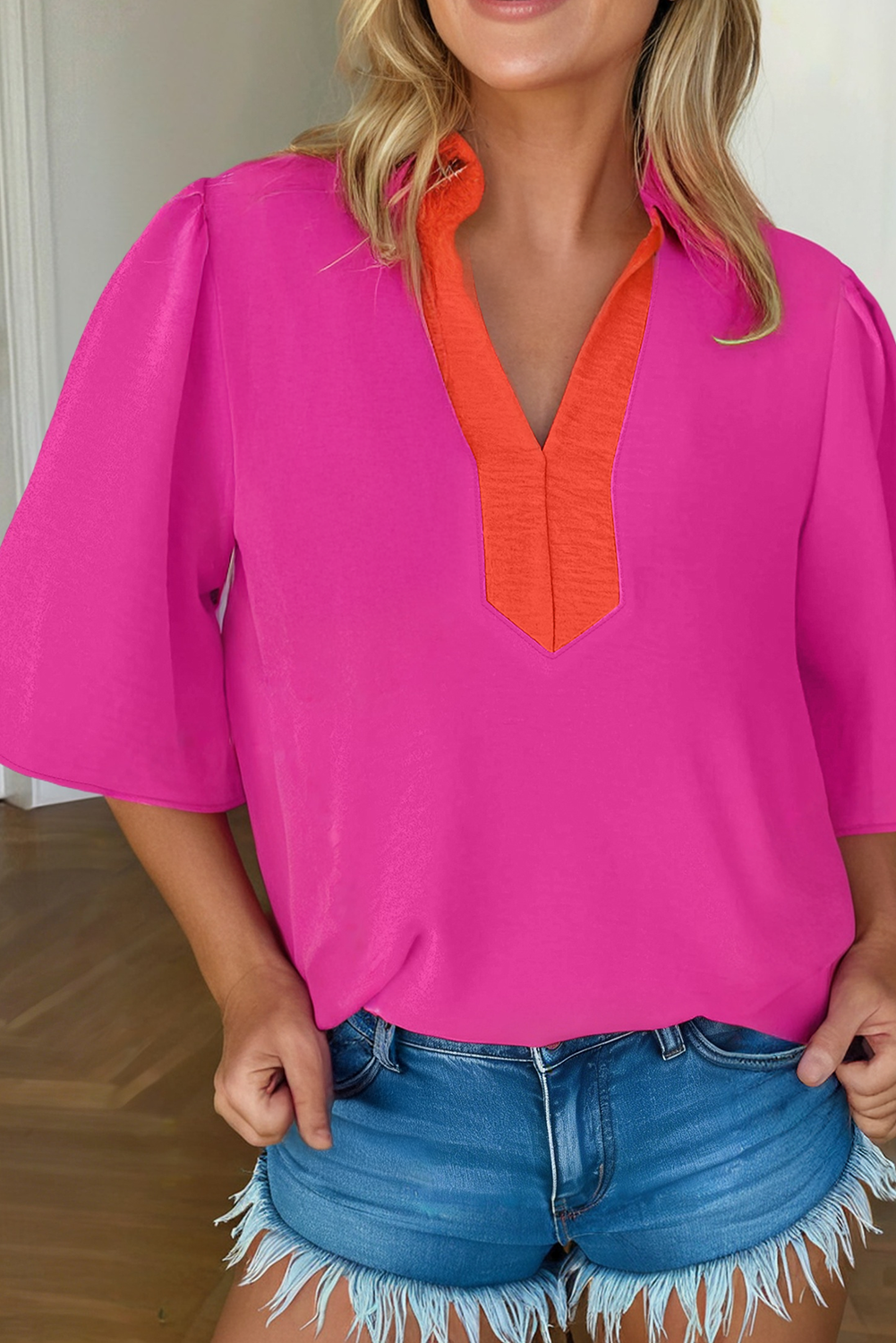 Pink & Red Color Block Summer Top