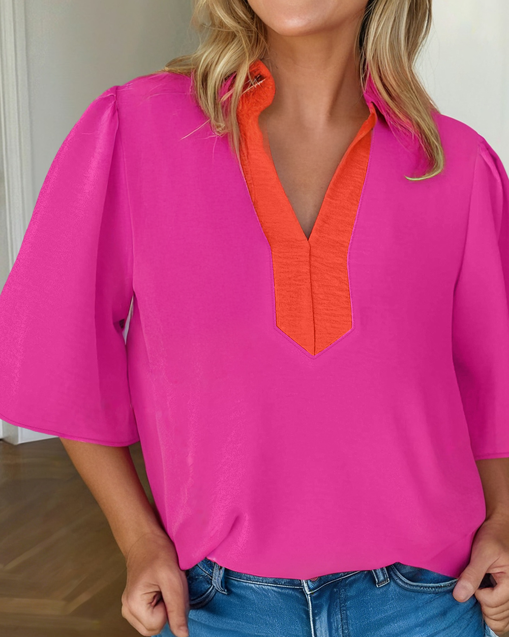Pink & Red Color Block Summer Top