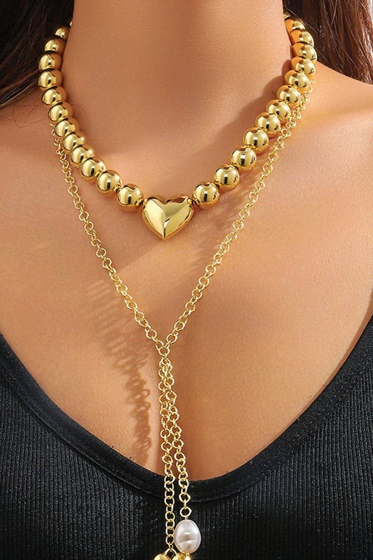 Puffy Heart Ball Chain Statement Necklace
