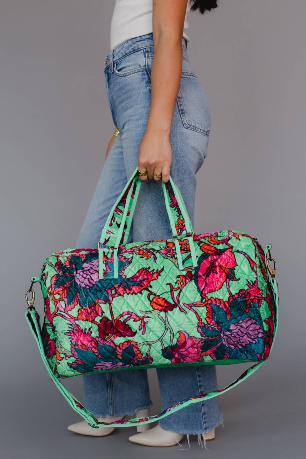 Mint & Multicolored Floral Duffle