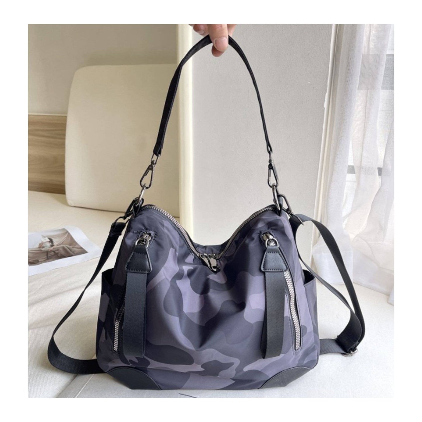 Gray Nylon Zipper Crossbody Bag