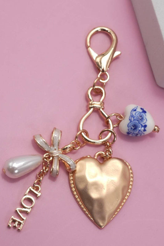 Porcelain Bow Heart Bag Charm
