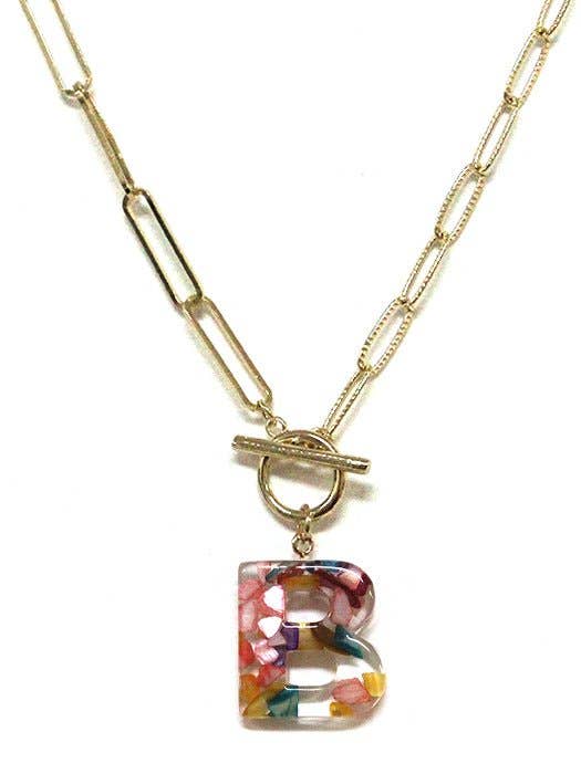 Rainbow Acrylic Initial Toggle Chain Necklace