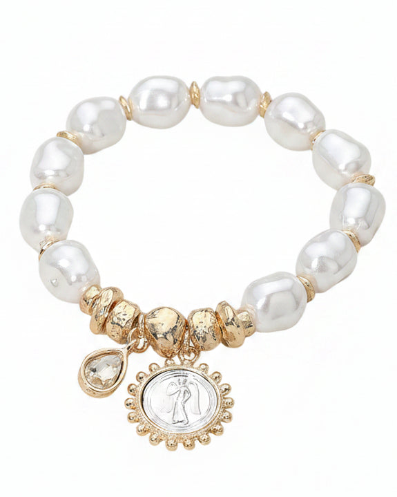 Pendant Detailed Pearl Charm Stretch Bracelet